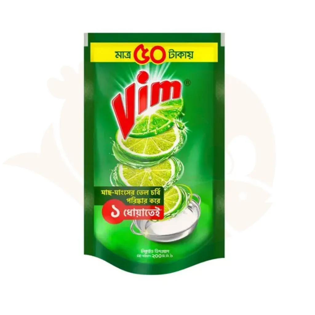 Vim liquid dish wash 200 ml (Poly pack) | ভিম লিকুইড ডিস ওয়াশ
